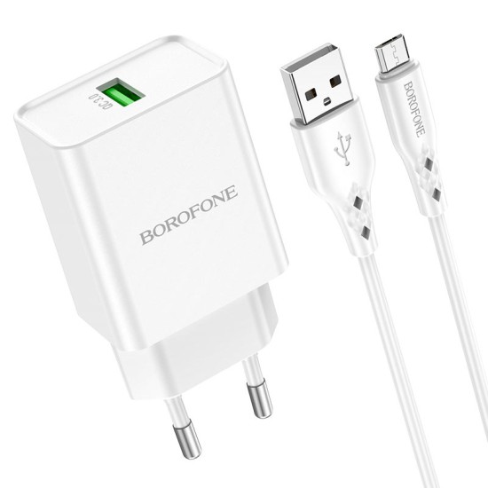 Incarcator Retea (priza) Borofone BN5 - single USB port QC3 18W + Cablu Micro USB