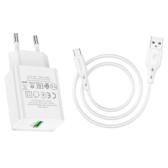 Incarcator Retea (priza) Borofone BN5 - single USB port QC3 18W + Cablu Micro USB