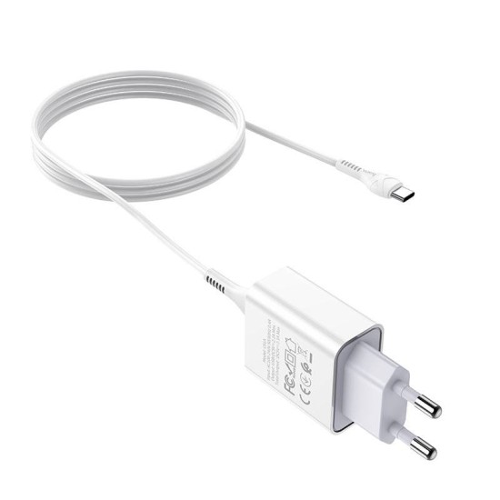 Incarcator retea (priza) Hoco C81A Asombroso cu un port USB set cu cablu Type-C alb