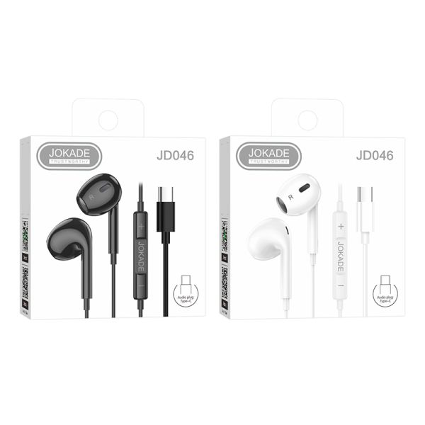 Casti Handsfree, Jokade JD046 Type-C, plug control digital cu Mic, Suporta Model Nou De Samsung 1.2M, Negru/Alb