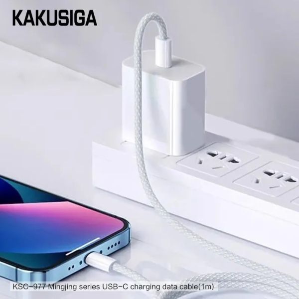 Cablul de Incarcare si Transfer Date  Panzat,  KAKUSIGA - KSC-977 PD60W, iPhone 15, IPhone 16, 1M, Type-C la Type-C, Alb