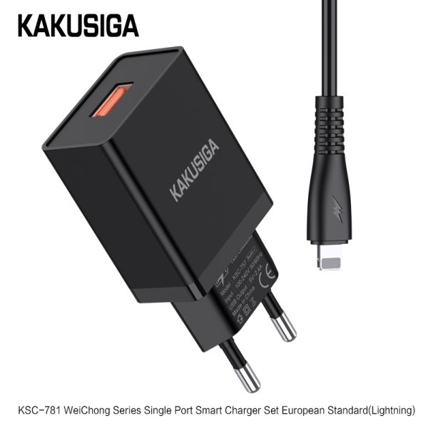 Incarcator KAKUSIGA KSC-781, Set cu Cablu Lightning, USB 2.4A, (Negru/Alb)