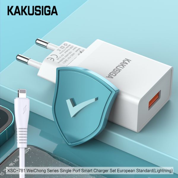 Incarcator KAKUSIGA KSC-781, Set cu Cablu Lightning, USB 2.4A, (Negru/Alb)