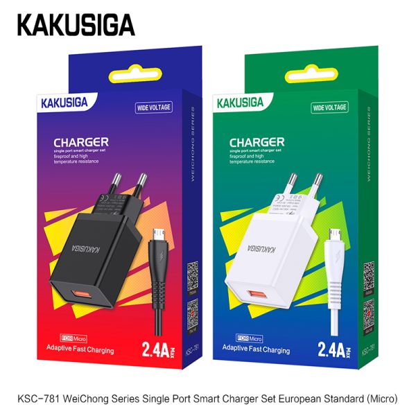 Incarcator KAKUSIGA KSC-781, Set cu Cablu Micro Usb,  2.4A, (Negru/Alb)