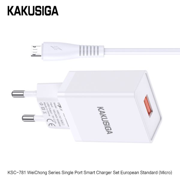 Incarcator KAKUSIGA KSC-781, Set cu Cablu Micro Usb,  2.4A, (Negru/Alb)