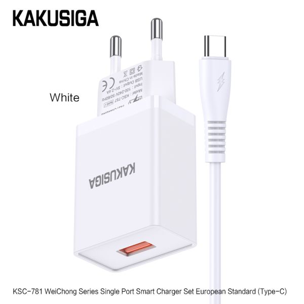 Incarcator KAKUSIGA KSC-781, Set cu Cablu USB Type-C, 2.4A, (Negru/Alb