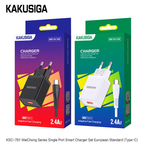 Incarcator KAKUSIGA KSC-781, Set cu Cablu USB Type-C, 2.4A, (Negru/Alb