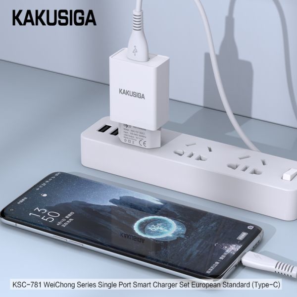 Incarcator KAKUSIGA KSC-781, Set cu Cablu USB Type-C, 2.4A, (Negru/Alb