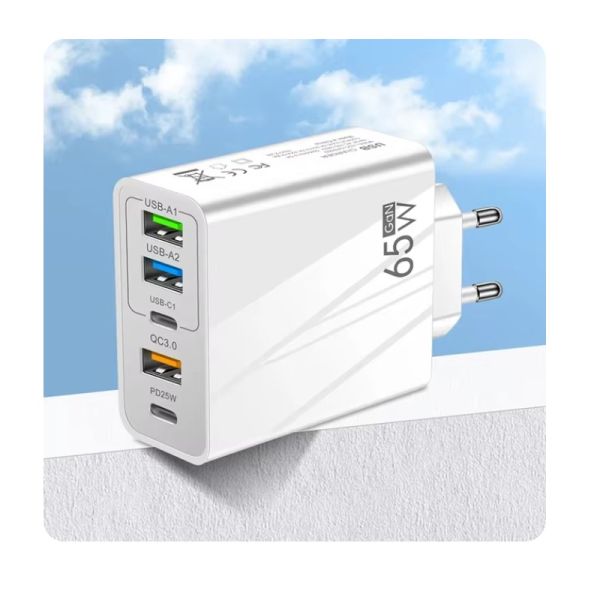 Incarcator rapid PD65W, 3xUSB, 2xPD Type-C,  3.1A, pentru Samsung, iPhone, Xiaomi, iPhone, Tip priză: UE, Alb