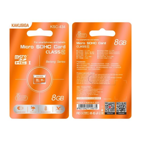 Card Memorie Kakusiga KSC-434, MicroSD 8GB, Clasa 10 / Orange Blister