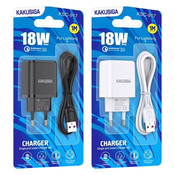 Incarcator KAKUSIGA KSC-917, Set cu Cablu Usb/Lightning, 18W