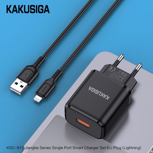 Incarcator KAKUSIGA KSC-917, Set cu Cablu Usb/Lightning, 18W