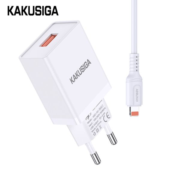 Set Incarcator cu cablu, Usb - Lightning, Kakusiga, KSC-931, 2.4A, Alb