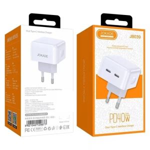 Incarcator retea, Jokade JB039, PD40W, Dual USB Type-C, Type-C dual 20W/20W, Alb, Blister