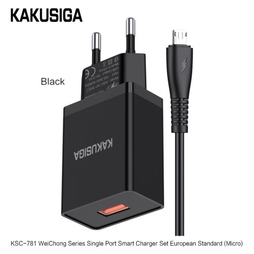 Incarcator KAKUSIGA KSC-781, Set cu Cablu Micro Usb,  2.4A, (Negru/Alb)