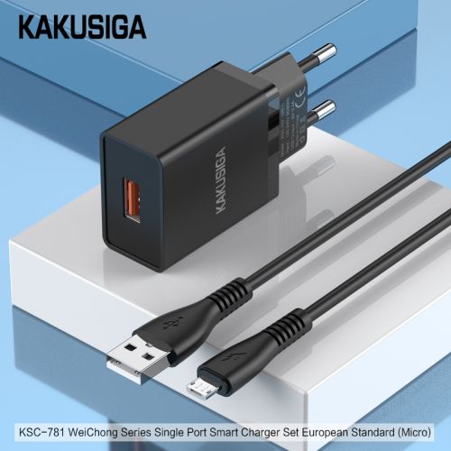 Incarcator KAKUSIGA KSC-781, Set cu Cablu Micro Usb,  2.4A, (Negru/Alb)