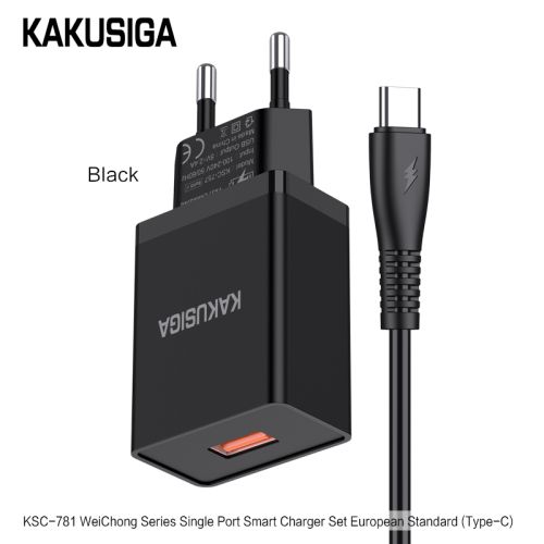 Incarcator KAKUSIGA KSC-781, Set cu Cablu USB Type-C, 2.4A, (Negru/Alb