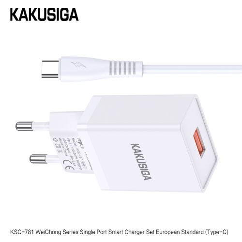 Incarcator KAKUSIGA KSC-781, Set cu Cablu USB Type-C, 2.4A, (Negru/Alb