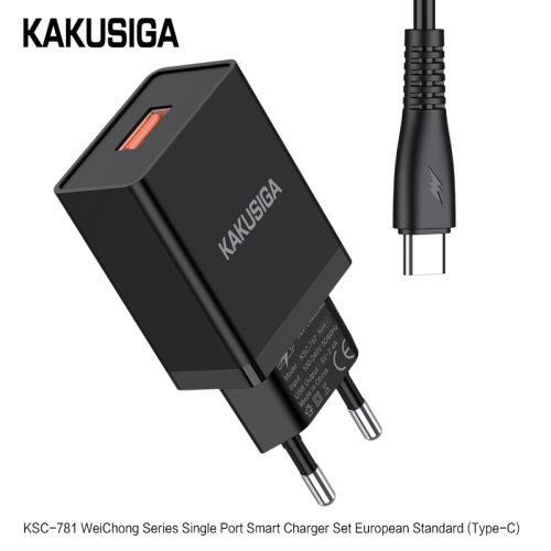 Incarcator KAKUSIGA KSC-781, Set cu Cablu USB Type-C, 2.4A, (Negru/Alb