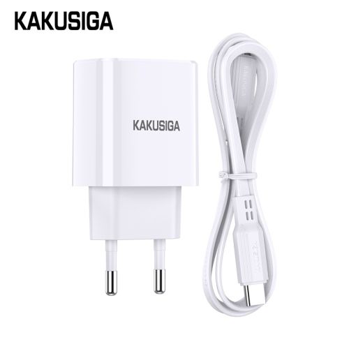 Incarcator de retea Kakusiga KSC-925, PD20W 3A+QC3.0 USB2, Incarcare Rapida + set cablu Type-C / Type-C, Alb